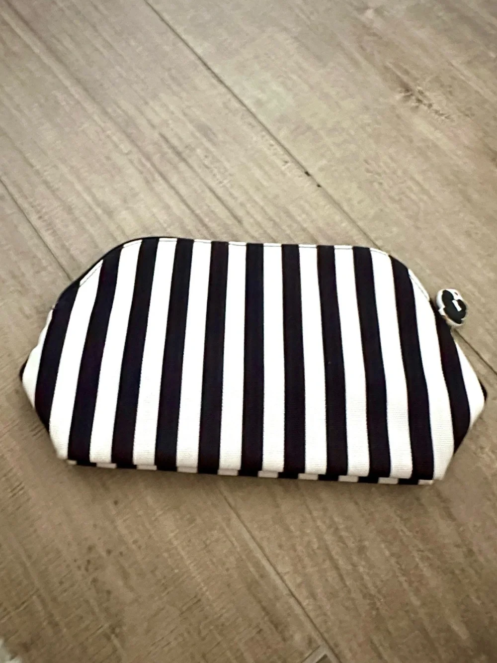Alice + Olivia x FabFitFun Positano Black White striped pencil makeup Bag Pouch